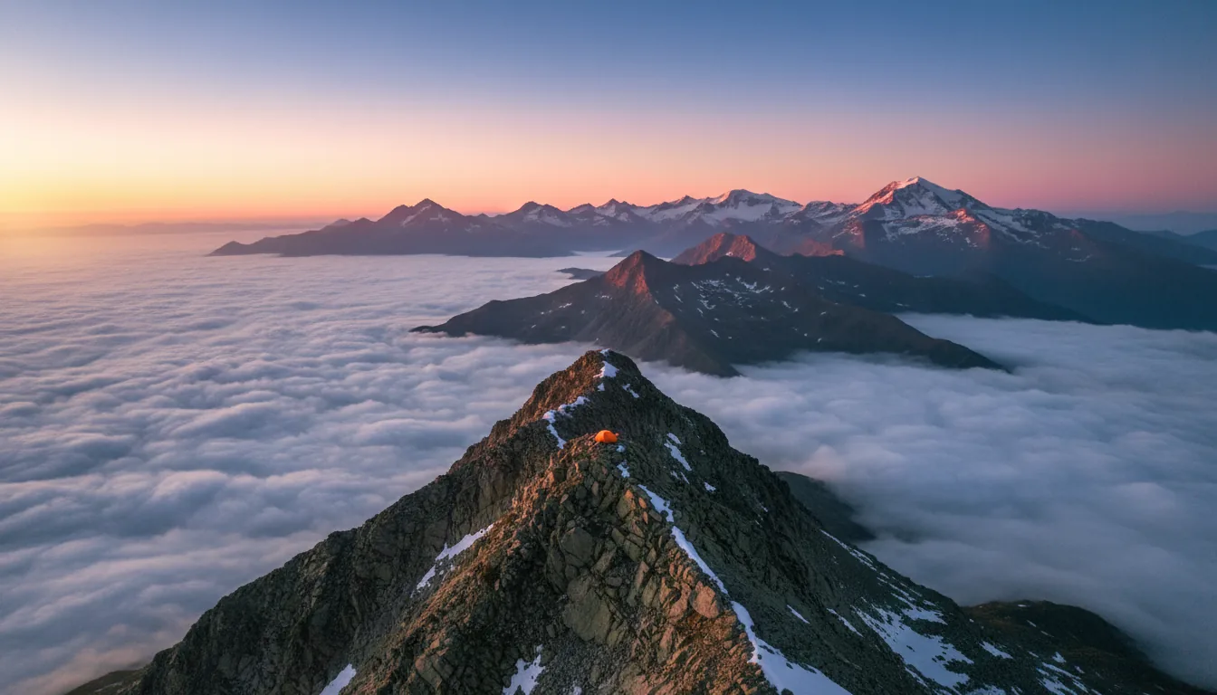 Vista aérea de bivac en cresta de los Pirineos