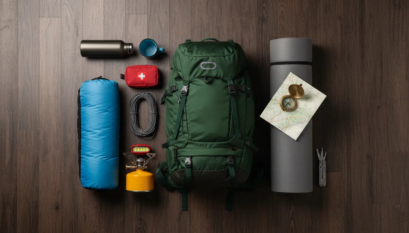 Flatlay del kit outdoor completo