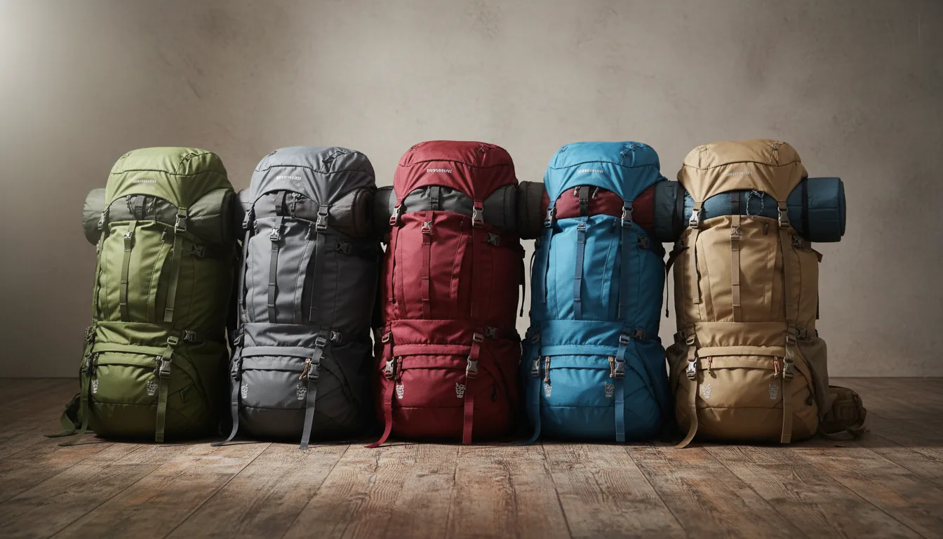 Mochila de trekking 60L cargada en sendero